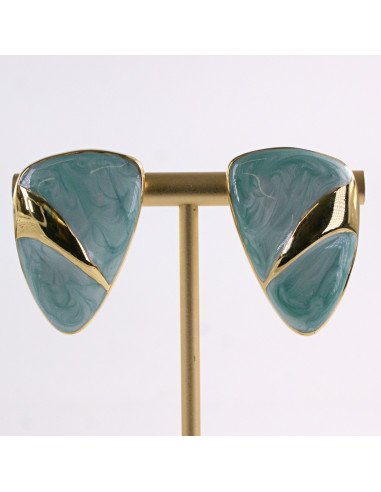 Kolczyki ZŁOTE TRÓJKĄTY TURKUSOWE STAL...