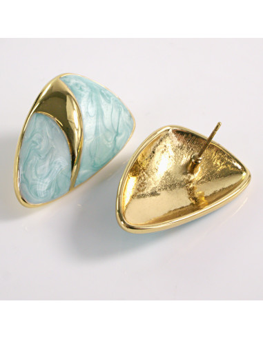 Kolczyki ZŁOTE TRÓJKĄTY TURKUSOWE STAL...