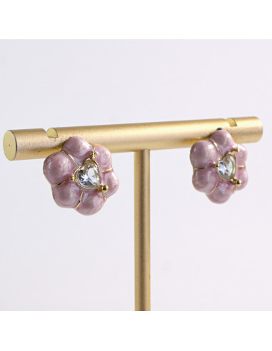 Kolczyki ZŁOTE KWIAT RÓŻOWY KWIATEK STAL...