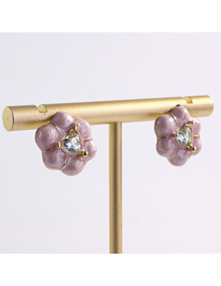 Kolczyki ZŁOTE KWIAT RÓŻOWY KWIATEK STAL CHIRURGICZNA LOLITA AKCESORIA