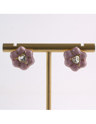 Kolczyki ZŁOTE KWIAT RÓŻOWY KWIATEK STAL...