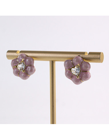 Kolczyki ZŁOTE KWIAT RÓŻOWY KWIATEK STAL...