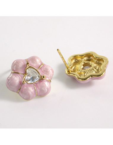 Kolczyki ZŁOTE KWIAT RÓŻOWY KWIATEK STAL...