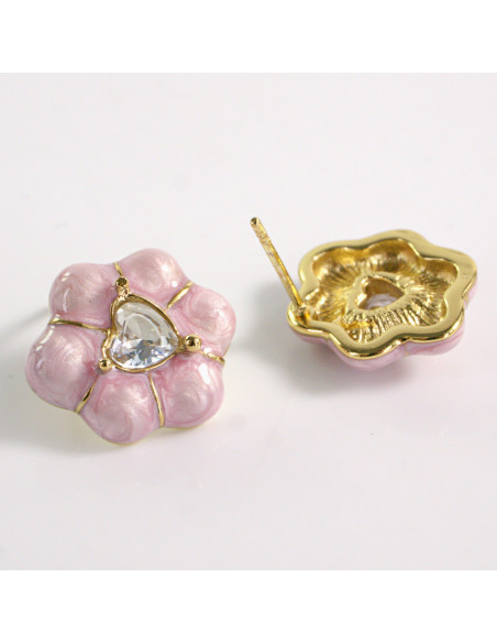 Kolczyki ZŁOTE KWIAT RÓŻOWY KWIATEK STAL CHIRURGICZNA LOLITA AKCESORIA