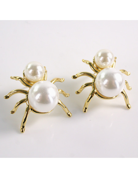 Kolczyki ZŁOTE PAJĄK PERŁY PEREŁKI  STAL CHIRURGICZNA LOLITA AKCESORIA