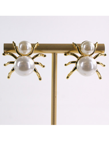 Kolczyki ZŁOTE PAJĄK PERŁY PEREŁKI  STAL...