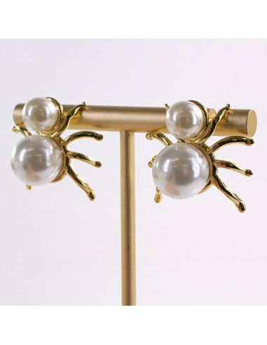 Kolczyki ZŁOTE PAJĄK PERŁY PEREŁKI  STAL...