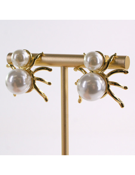 Kolczyki ZŁOTE PAJĄK PERŁY PEREŁKI  STAL CHIRURGICZNA LOLITA AKCESORIA