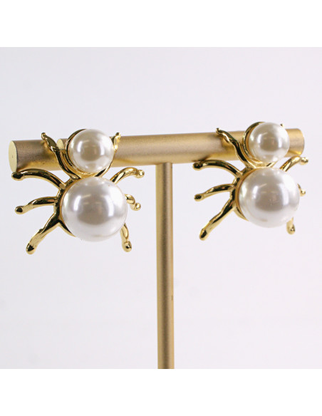 Kolczyki ZŁOTE PAJĄK PERŁY PEREŁKI  STAL CHIRURGICZNA LOLITA AKCESORIA