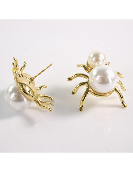 Kolczyki ZŁOTE PAJĄK PERŁY PEREŁKI  STAL CHIRURGICZNA LOLITA AKCESORIA