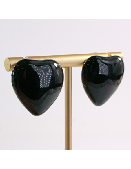 Kolczyki ZŁOTE SERCE CZARNE SEDRUSZKO  STAL CHIRURGICZNA LOLITA AKCESORIA