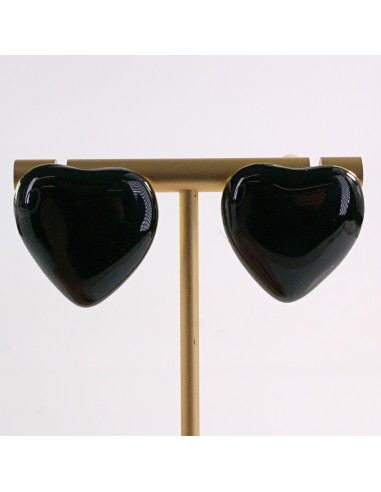 Kolczyki ZŁOTE SERCE CZARNE SEDRUSZKO  STAL...