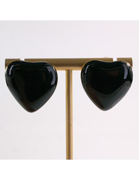 Kolczyki ZŁOTE SERCE CZARNE SEDRUSZKO  STAL CHIRURGICZNA LOLITA AKCESORIA