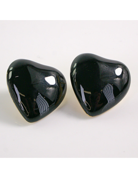 Kolczyki ZŁOTE SERCE CZARNE SEDRUSZKO  STAL CHIRURGICZNA LOLITA AKCESORIA