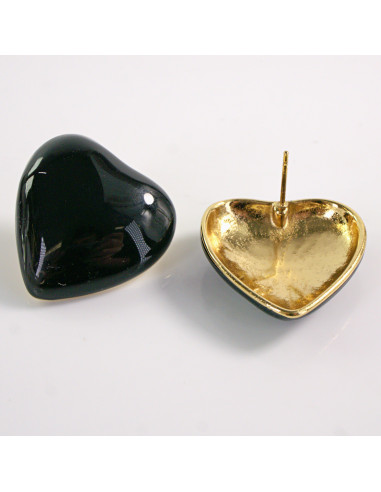 Kolczyki ZŁOTE SERCE CZARNE SEDRUSZKO  STAL...