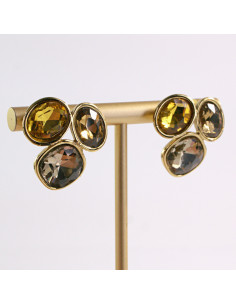 Kolczyki ZŁOTE 3 GUZIKI ODCIENIE BRĄZU  STAL CHIRURGICZNA...