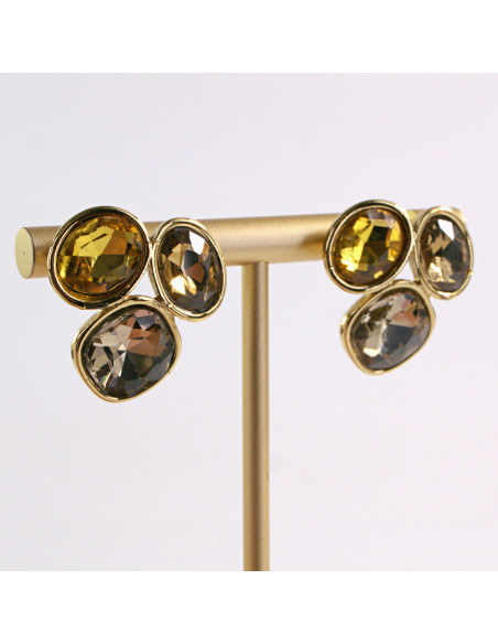 Kolczyki ZŁOTE 3 GUZIKI ODCIENIE BRĄZU  STAL CHIRURGICZNA LOLITA AKCESORIA
