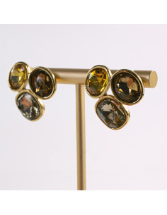 Kolczyki ZŁOTE 3 GUZIKI ODCIENIE BRĄZU  STAL CHIRURGICZNA... 2