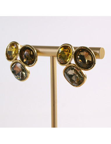 Kolczyki ZŁOTE 3 GUZIKI ODCIENIE BRĄZU  STAL...