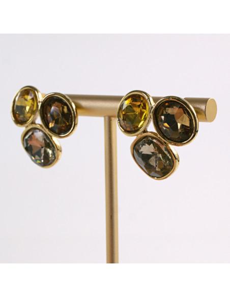 Kolczyki ZŁOTE 3 GUZIKI ODCIENIE BRĄZU  STAL CHIRURGICZNA LOLITA AKCESORIA