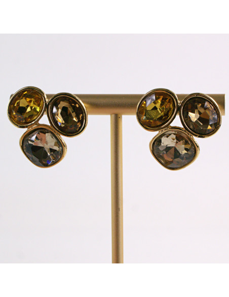 Kolczyki ZŁOTE 3 GUZIKI ODCIENIE BRĄZU  STAL CHIRURGICZNA LOLITA AKCESORIA