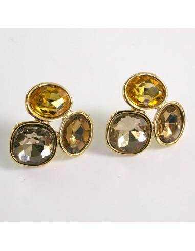 Kolczyki ZŁOTE 3 GUZIKI ODCIENIE BRĄZU  STAL...