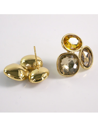 Kolczyki ZŁOTE 3 GUZIKI ODCIENIE BRĄZU  STAL...