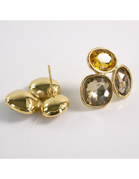 Kolczyki ZŁOTE 3 GUZIKI ODCIENIE BRĄZU  STAL CHIRURGICZNA LOLITA AKCESORIA