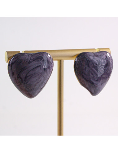 Kolczyki ZŁOTE SERCE FIOLETOWE SERDUSZKO STAL...