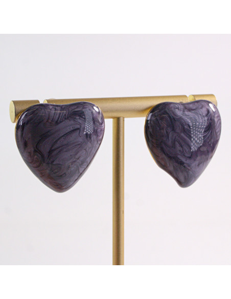 Kolczyki ZŁOTE SERCE FIOLETOWE SERDUSZKO STAL CHIRURGICZNA LOLITA AKCESORIA