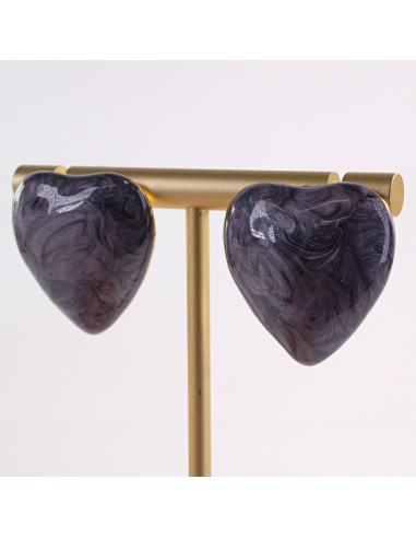 Kolczyki ZŁOTE SERCE FIOLETOWE SERDUSZKO STAL...