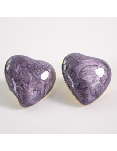 Kolczyki ZŁOTE SERCE FIOLETOWE SERDUSZKO STAL...