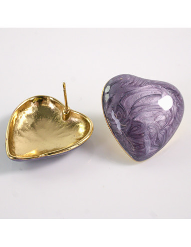Kolczyki ZŁOTE SERCE FIOLETOWE SERDUSZKO STAL...