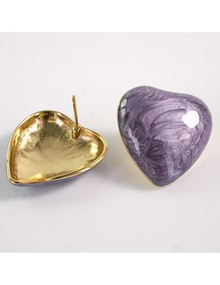 Kolczyki ZŁOTE SERCE FIOLETOWE SERDUSZKO STAL CHIRURGICZNA LOLITA AKCESORIA