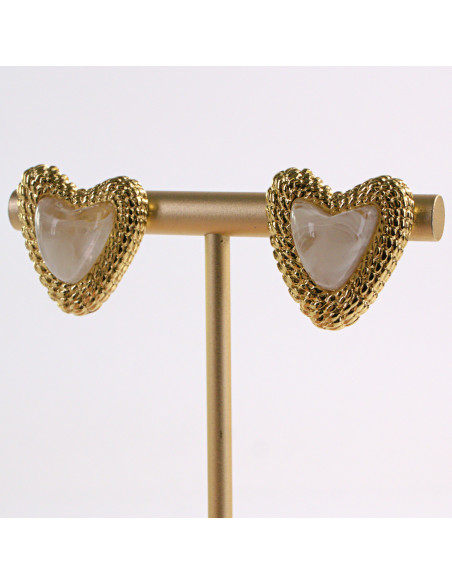 Kolczyki ZŁOTE SERCE PERŁOWE SERDUSZKO STAL CHIRURGICZNA LOLITA AKCESORIA