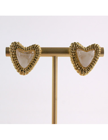 Kolczyki ZŁOTE SERCE PERŁOWE SERDUSZKO STAL...