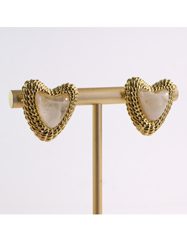 Kolczyki ZŁOTE SERCE PERŁOWE SERDUSZKO STAL...