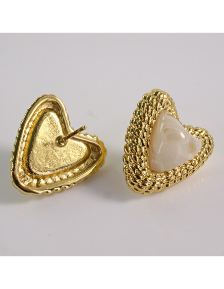 Kolczyki ZŁOTE SERCE PERŁOWE SERDUSZKO STAL CHIRURGICZNA LOLITA AKCESORIA