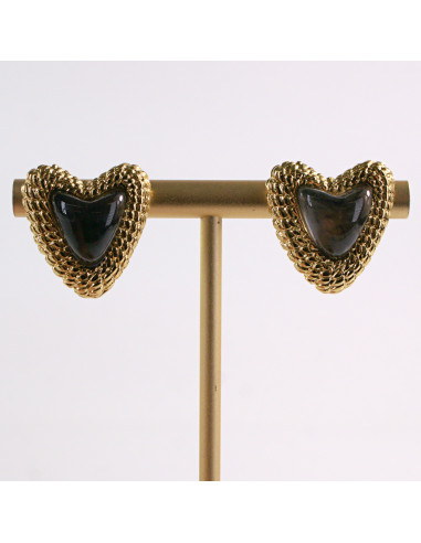 Kolczyki ZŁOTE SERCE GRAFIT SERDUSZKO STAL...