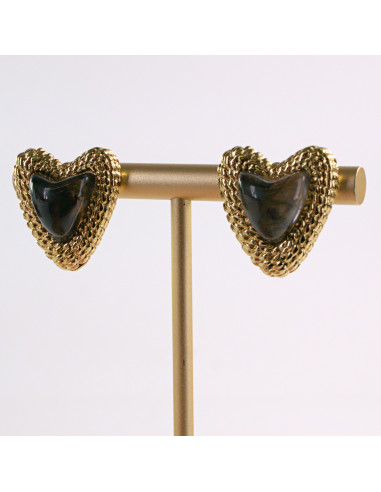 Kolczyki ZŁOTE SERCE GRAFIT SERDUSZKO STAL...