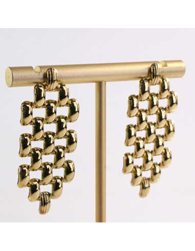 Kolczyki ZŁOTE SZACHOWNICA  KRATKA STAL...