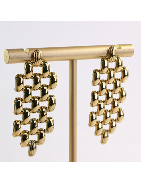 Kolczyki ZŁOTE SZACHOWNICA  KRATKA STAL CHIRURGICZNA LOLITA AKCESORIA