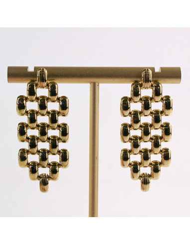 Kolczyki ZŁOTE SZACHOWNICA  KRATKA STAL...