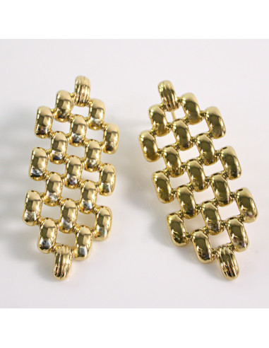 Kolczyki ZŁOTE SZACHOWNICA  KRATKA STAL...