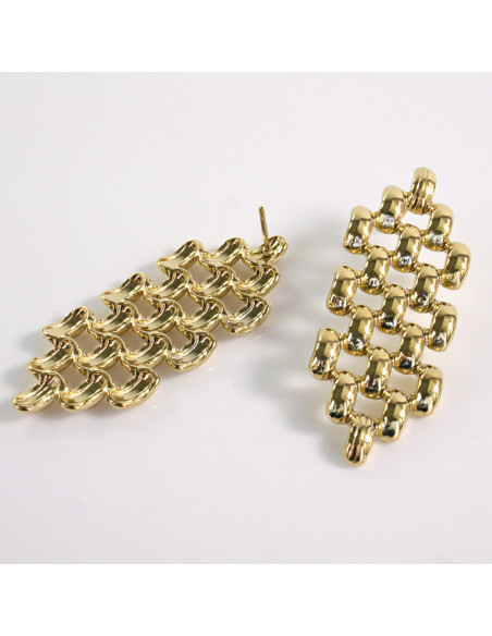 Kolczyki ZŁOTE SZACHOWNICA  KRATKA STAL CHIRURGICZNA LOLITA AKCESORIA