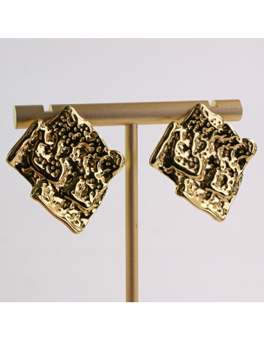 Kolczyki ZŁOTE NIEREGULARNE ROMBY STAL...