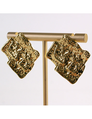 Kolczyki ZŁOTE NIEREGULARNE ROMBY STAL...