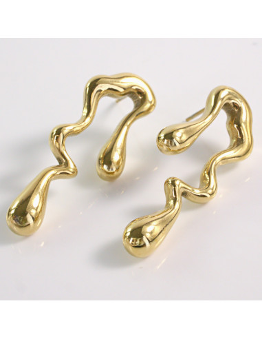 Kolczyki ZŁOTE NIEREGULARNE CIEKNĄCE  STAL...