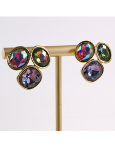 Kolczyki ZŁOTE 3 GUZIKI KOLOROWE  STAL CHIRURGICZNA...