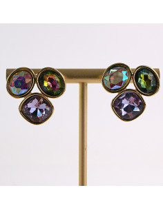 Kolczyki ZŁOTE 3 GUZIKI KOLOROWE  STAL CHIRURGICZNA... 2